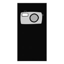Light Grey and Black Camera. On Black. Picture Card