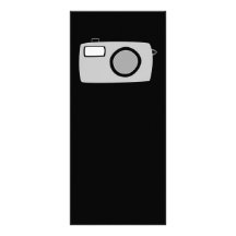Light Grey and Black Camera. On Black. Full Color Rack Card