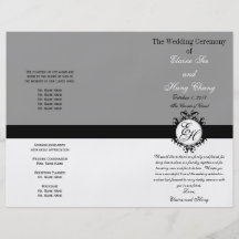 Light Grey Black Wedding Program Chic Monogrammed Flyer