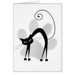 Light Grey Halftone Paw Print & Black Cat Greeting Card
