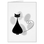 Light Grey Halftone Paw Print & Black Cat Card