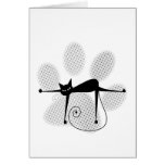 Light Grey Halftone Paw Print & Black Cat Card
