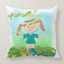 Light Hair Girl on Safari Pillow