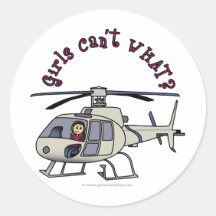 Light Helicopter Girl Round Sticker
