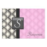 Light Pink Damask Monogram Wedding Response RSVP Invitations