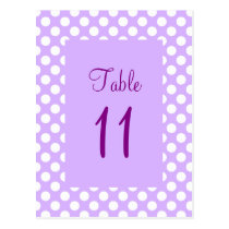 Light Purple and White Polka Dot Table Number Post postcards