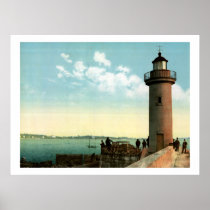 Lighthouse at Port Le Vieux harbour, Cannes, Franc