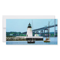 Lighthouse, Bridge and Boats, Newport, RI Photo Greeting Card