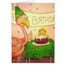 Ligne joyeux anniversaire de flamant d'oiseau carte de vœux