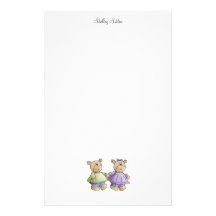 Lil' Bears · Baby Twins Green & Purple Stationery Paper