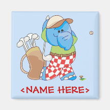 Lil Blue Elephant Golfing Refrigerator Magnet