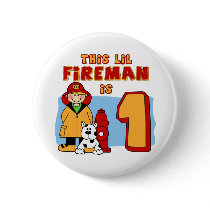 Lil Fireman 1st Birthday Pinback Button