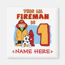 Lil Fireman 1st Birthday Refrigerator Magnets