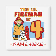Lil Fireman 4th Birthday Refrigerator Magnets