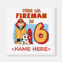 Lil Fireman 6th Birthday Refrigerator Magnet