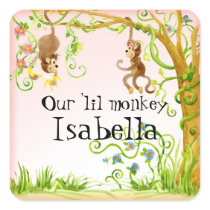 Lil Monkey, Girl Baby Shower Sticker Seal