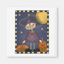 Lil Prim Witch with Pumpkins Refrigerator Magnet