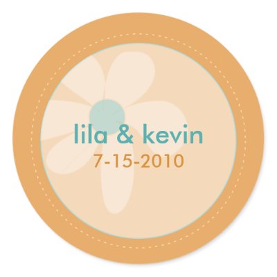 Lila Floral Orange and Aqua Wedding Sticker by polkadotfizz