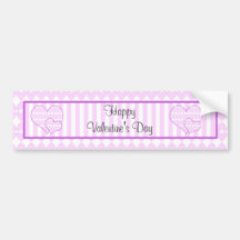 Lilac and white cute hearts and stripes bumper stickers