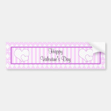 Lilac and white cute hearts and stripes bumper stickers