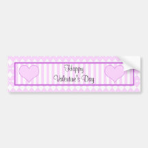 Lilac and white cute hearts and stripes bumper sticker