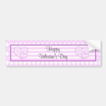 Lilac and white cute hearts and stripes bumper stickers