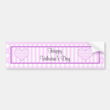 Lilac and white cute hearts and stripes bumper sticker
