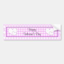 Lilac and white cute hearts on plaid background bumper stickers