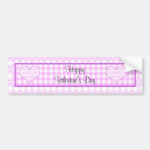 Lilac and white cute hearts on plaid background bumper stickers