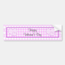 Lilac and white cute hearts on plaid background bumper stickers