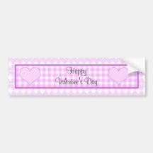 Lilac and white cute hearts on plaid background bumper stickers