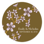 Lilac Cherry Blossom/Brown Wedding Invitation Seal Round Sticker