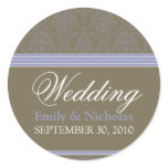 Lilac Chocolate Damask Wedding Invitation Seal Sticker