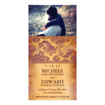Lilac Damask Grunge Save the Date Photo Card