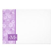 Lilac Damask Monogram Flat Card 4.5 x 6.25 Personalized Announcement