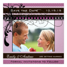 Lilac Dots and Swirls Wedding Photo Save the Date Announcements