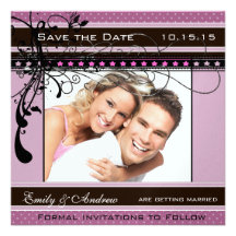 Lilac Dots and Swirls Wedding Photo Save the Date Announcement
