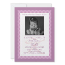 Lilac Gingham Dream Baby Photo Birth Announcements