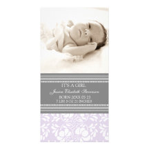 Lilac Grey Template New Baby Birth Announcement Picture Card
