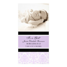 Lilac Photo Template New Baby Birth Announcement Customized Photo Card