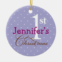 Lilac polka dots purple name baby first holiday ornaments