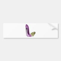Lilac Stiletto Shoe and Butterfly Gifts Bumper Sticker