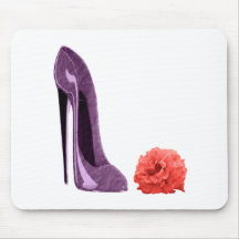Lilac Stiletto Shoe and Red Rose Art Mouse Pads