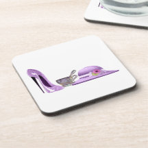 Lilac Stiletto Shoe, Hat and Teacup Art Beverage Coaster