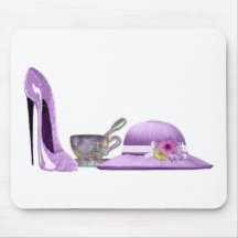 Lilac Stiletto Shoe, Hat and Teacup Art Mousemats