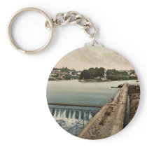 L'Ile Barbe, Lyons, France vintage Photochrom Key Chain