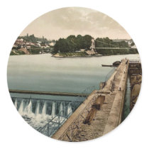 L'Ile Barbe, Lyons, France vintage Photochrom Round Sticker