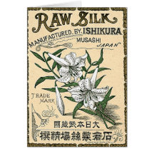 Lilies Flowers Vintage Japanese Silk Label Greeting Card