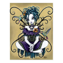 "Lillian" Gothic Hummingbird Fairy Art Postcard
