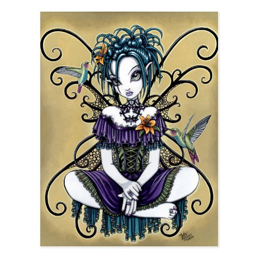 "Lillian" Gothic Hummingbird Fairy Art Postcard